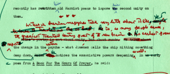 A green typescript with various handwritten edits