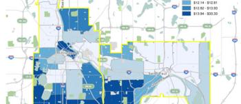 Image shows a geospatial data set of Minneapolis & St. Paul