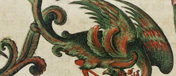 Stylized wing dragon in green and red