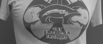 Picture of a t-shirt that reads "Gay American Indians"