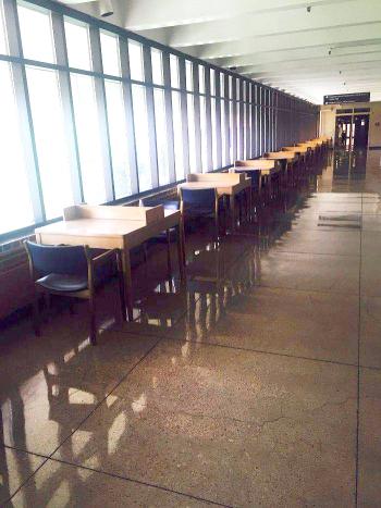 Study carrels by wall of windows